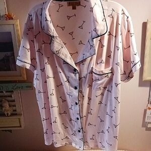 Haute Dreamz ⚜️ Womens Pajama Top & Pants Set Martini Glass Print XL 🍸⚜️🍸⚜️🍸